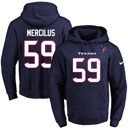 Nike Texans #59 Whitney Mercilus Navy Blue Name & Number Pullover NFL Hoodie - Click Image to Close